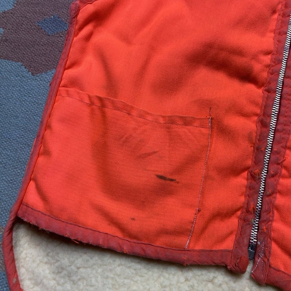 Vintage 60s 70s sherpa lined hunting vest blaze orange hi vis zip men’s medium - Picture 2 of 9